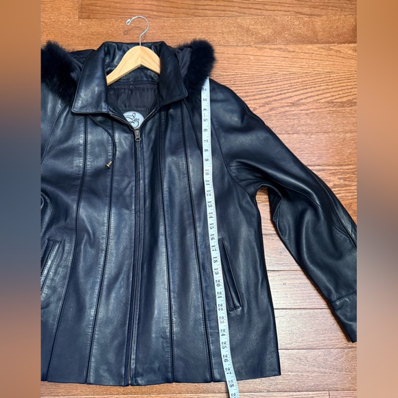 Women's Black Leather Hooded Jacket with Fur Trim - Genuine Leather - Picture 10 of 13